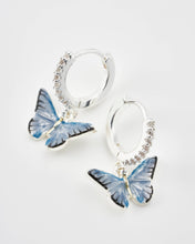 Load image into Gallery viewer, Blue Butterfly Silver Huggie Earrings