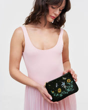 Load image into Gallery viewer, Sunflower Green Velvet Embroidered Pouch
