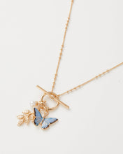 Load image into Gallery viewer, Enamel Blue Butterfly & Leaf Charm Necklace