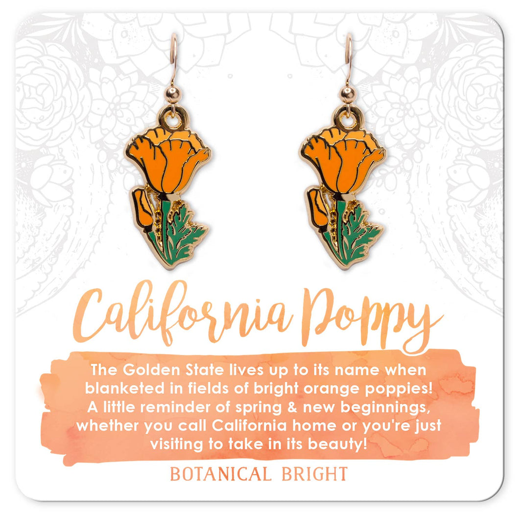 California Poppy Dangle Earrings: Gold