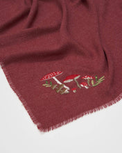 Load image into Gallery viewer, Mushroom Embroidered Burgundy Pashmina Scarf
