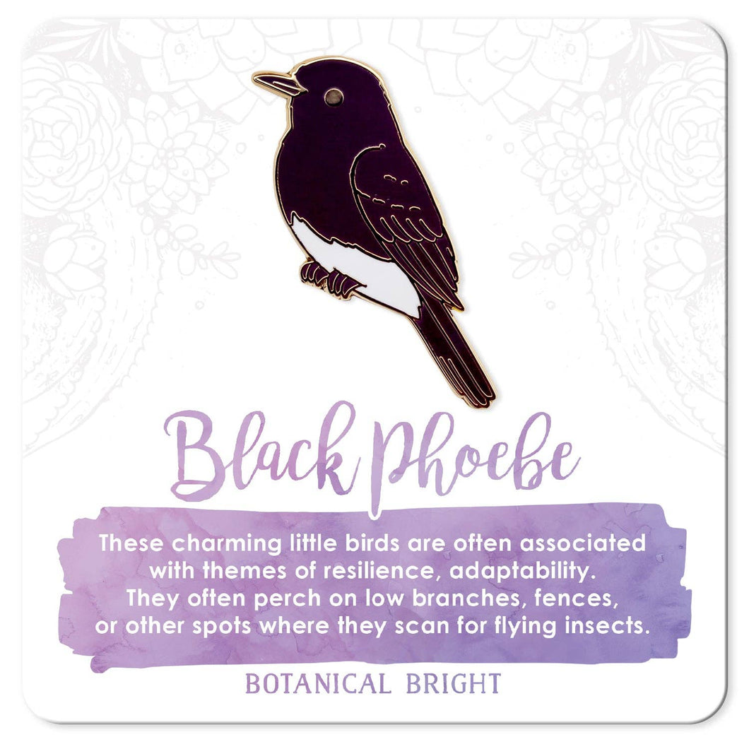 Black Phoebe Bird Enamel Pin