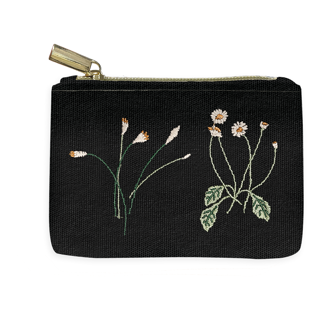 Delicate Floral Black Coin Pouch