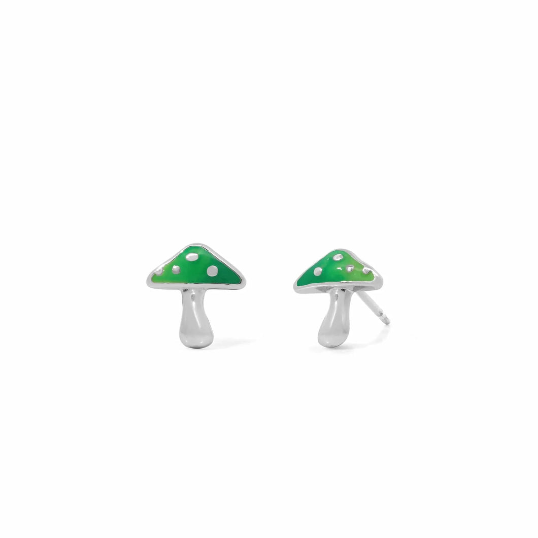 SS Green Aura Mushroom Stud Earrings