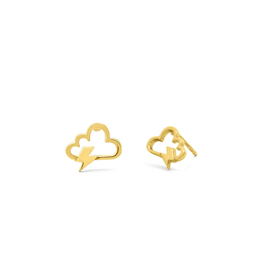 Lightning Cloud 14k Gold Plated Stud Earrings