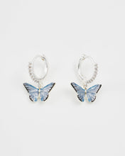 Load image into Gallery viewer, Blue Butterfly Silver Huggie Earrings
