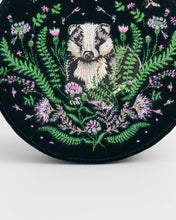Load image into Gallery viewer, Nocturnal Garden Badger Embroidered Green Circle Jewellery Box
