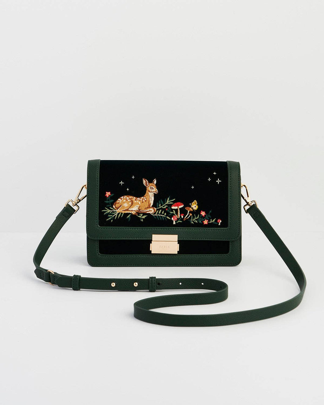 Fawn Embroidered Green Crossbody Bag