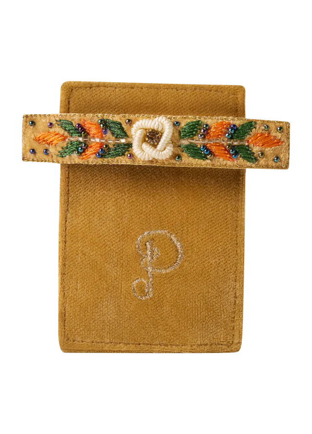 Mustard Floral Vine Embroidered Barette