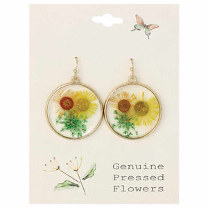 Yellow Dried Flower Gold Round Earrings