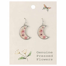 Load image into Gallery viewer, Pink Dried Flower Silver Moon Earrings
