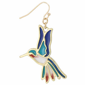 Stained Glass Gold Hummingbird Earrings