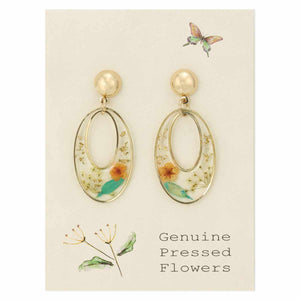 Cottage Floral Oval Post Dried Flower Earrings
