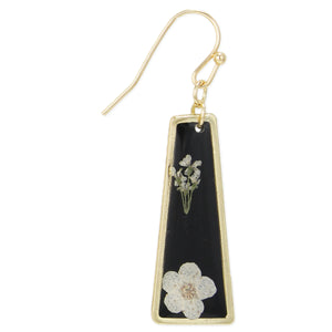 Gold Black Bar Dried Flower Earrings