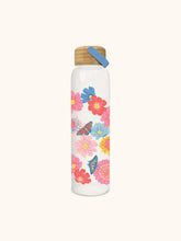 Load image into Gallery viewer, Butterfly Blossoms Glass Water Bottle w/ Bamboo Lid
