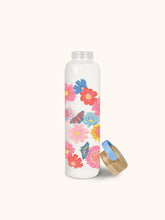 Load image into Gallery viewer, Butterfly Blossoms Glass Water Bottle w/ Bamboo Lid
