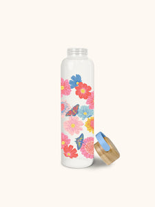 Butterfly Blossoms Glass Water Bottle w/ Bamboo Lid