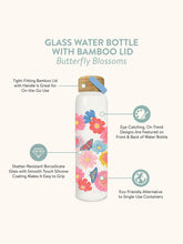 Load image into Gallery viewer, Butterfly Blossoms Glass Water Bottle w/ Bamboo Lid
