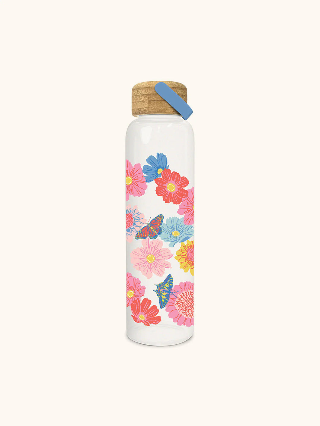 Butterfly Blossoms Glass Water Bottle w/ Bamboo Lid