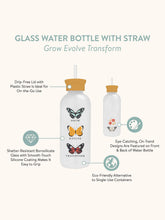 Load image into Gallery viewer, Grow, Evolve, Transform Glass Water Bottle w/ Straw

