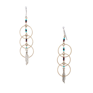Triple Circle Beaded w/ Feathers Earrings