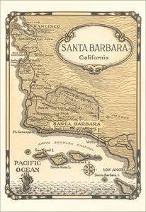 Old Map of Santa Barbara, California Magnet