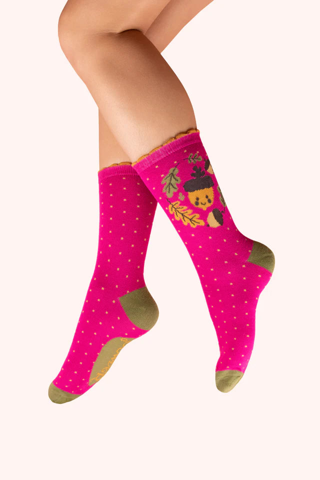 Fushcia Happy Acorn Socks