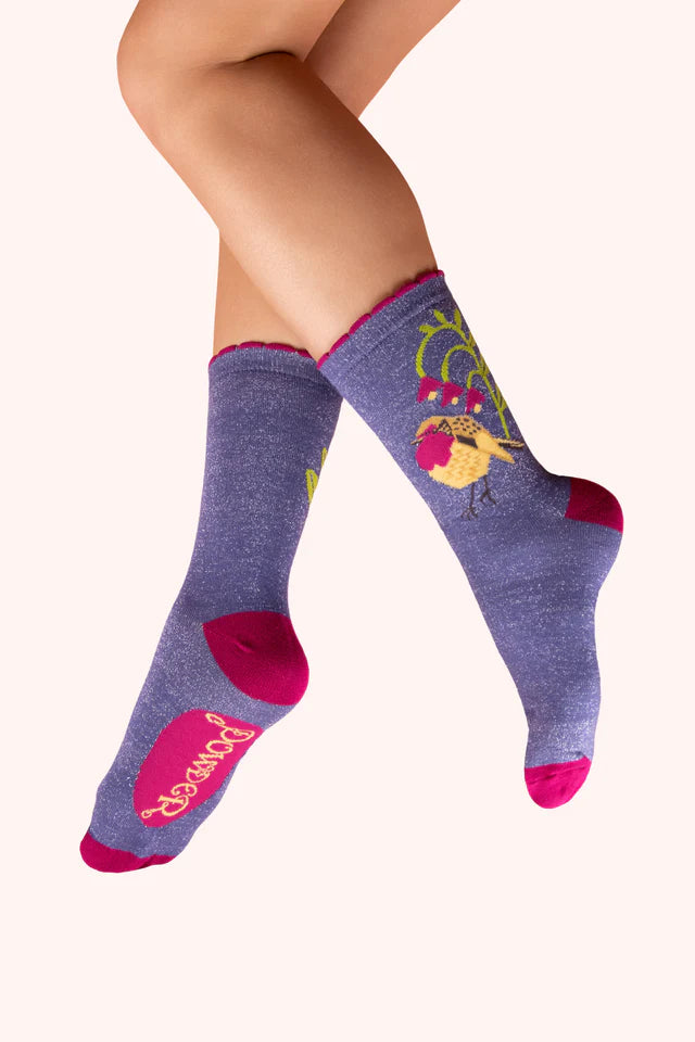 Robin Red Breast Glitter Ankle Socks