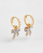 Load image into Gallery viewer, Bow Pearl Huggie Earrings
