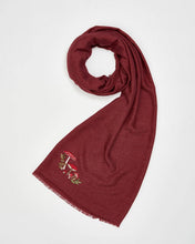 Load image into Gallery viewer, Mushroom Embroidered Burgundy Pashmina Scarf
