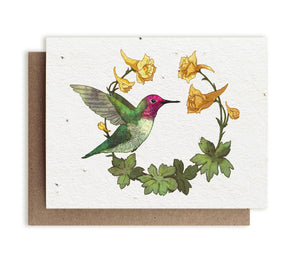 Anna's Hummingbird & Yellow Larkspur Plantable Herb Card