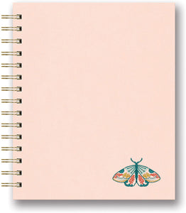Floral Moth Embroidered Tabbed Spiral Notebook