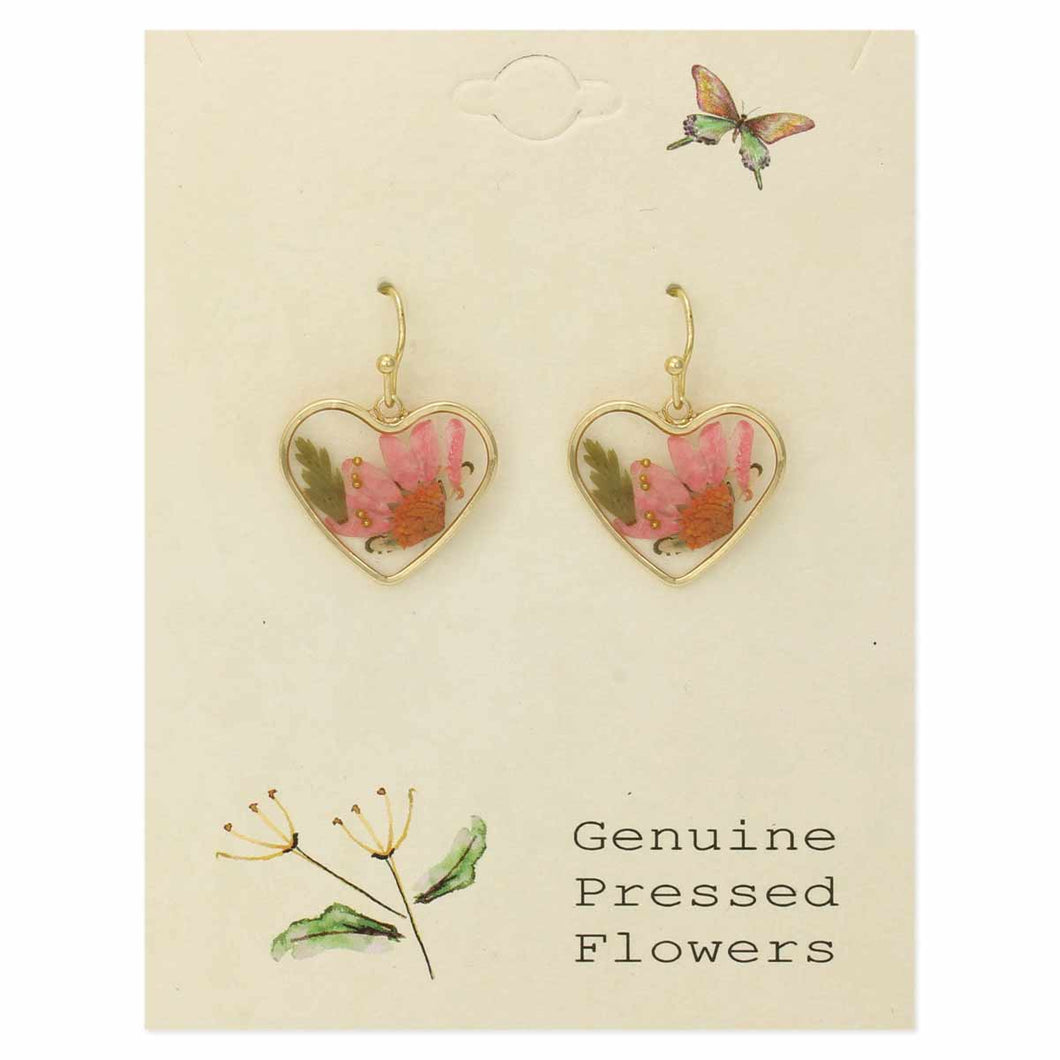 Dried Flower Heart Earrings