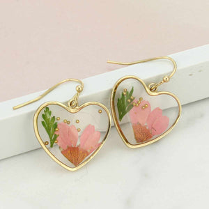 Dried Flower Heart Earrings