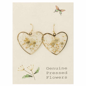 White Dried Flower Heart Earrings