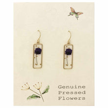 Load image into Gallery viewer, Dried Purple Alyssum Flower Rectangle Earrings
