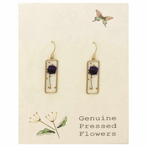 Dried Purple Alyssum Flower Rectangle Earrings