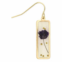 Load image into Gallery viewer, Dried Purple Alyssum Flower Rectangle Earrings
