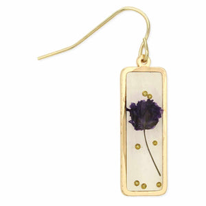 Dried Purple Alyssum Flower Rectangle Earrings