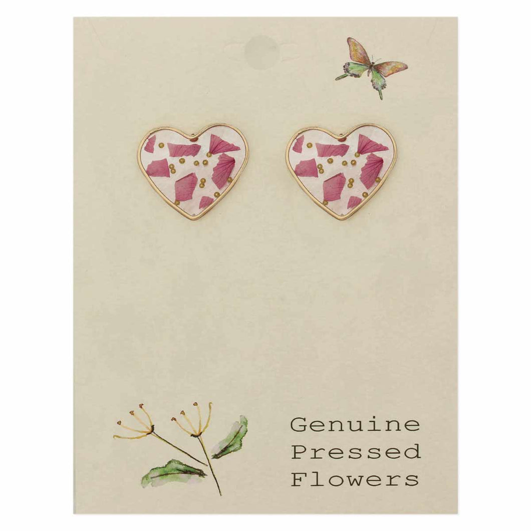 Dried Flower Heart Stud Earrings