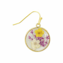 Load image into Gallery viewer, Purple &amp; Yellow Dried Flower Round Earrings
