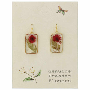 Red Dried Flower Rectangular Earrings