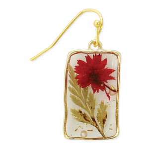 Red Dried Flower Rectangular Earrings