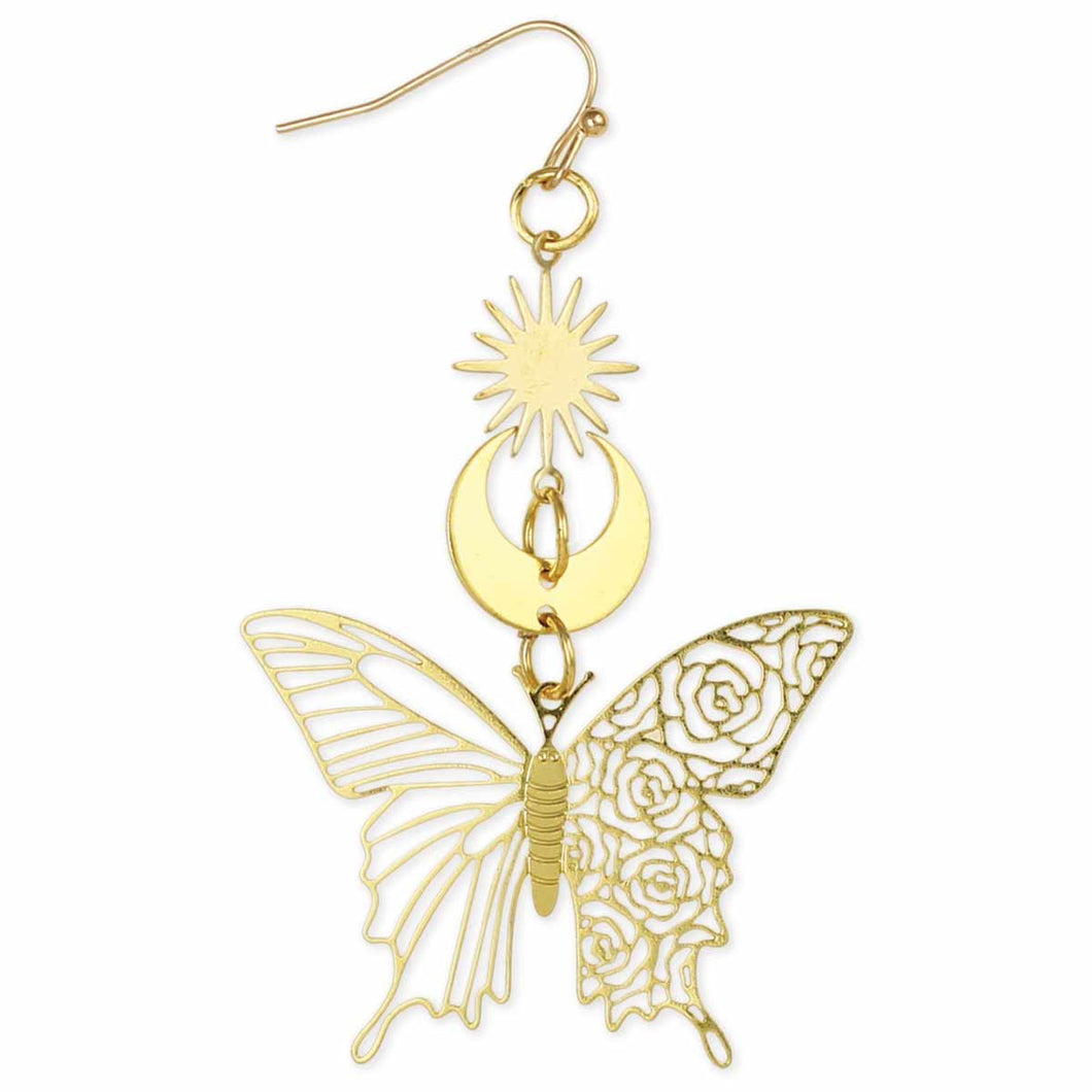 Celestial Butterfly Gold Moon Earrings