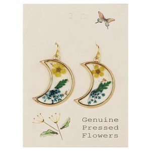 Floral Moon Dried Flower Crescent Earrings