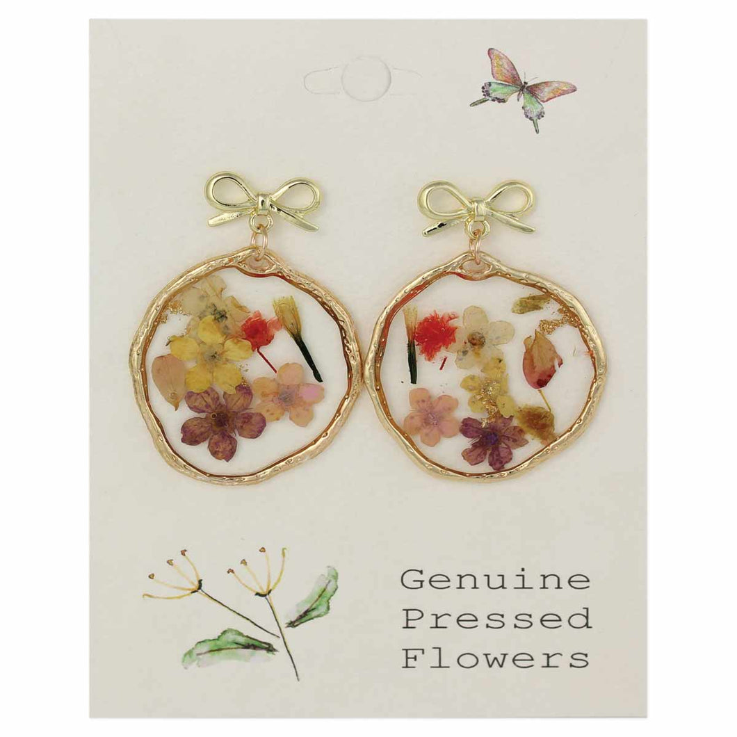Dried Flower Round Bow Earrings