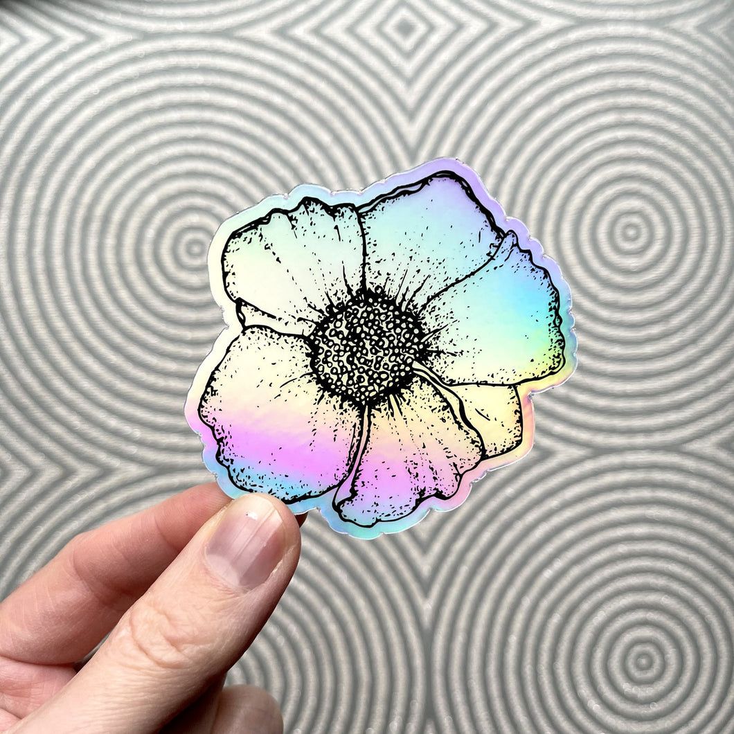 Poppy Flower Holographic Sticker