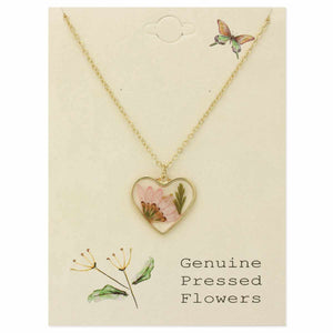 Cottage Floral Heart Dried Flower Necklace