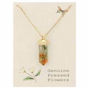 Orange Dried Flower Crystal Point Necklace