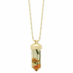 Orange Dried Flower Crystal Point Necklace